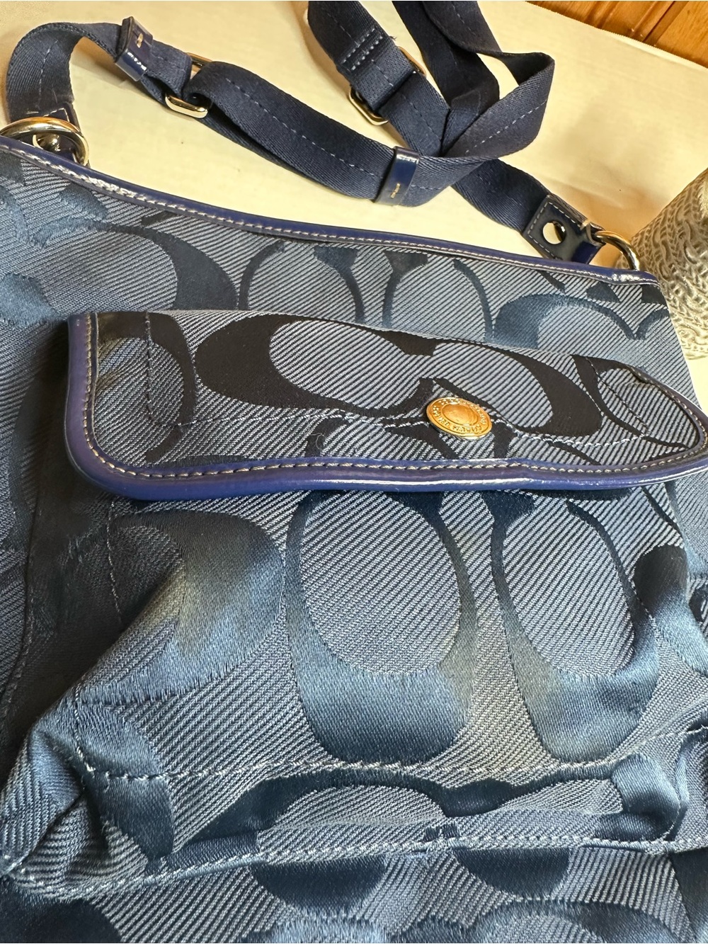 Coach Navy Signature Nylon Crossbody Bag - Picture 13 of 16